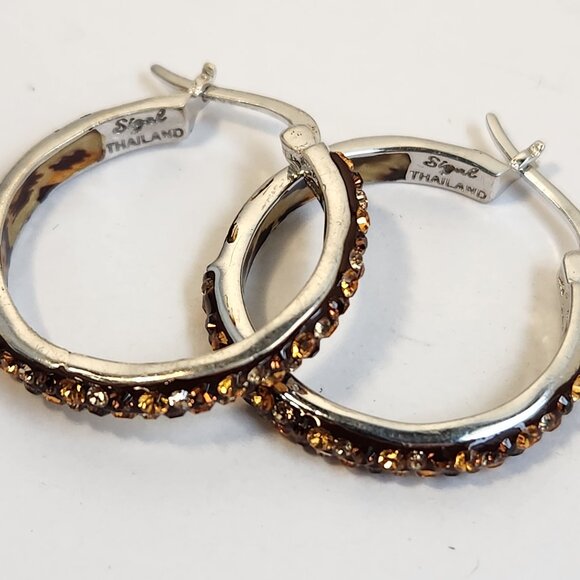 2013 925 Silver VTG Signed SIGAL Gemstone & Leopard Inside Out Hoop Earrings - Picture 4 of 14